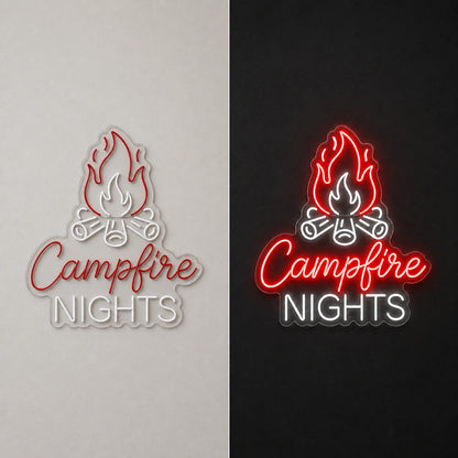 Campfire Nights Vintage LED Neon Sign day and night comparison