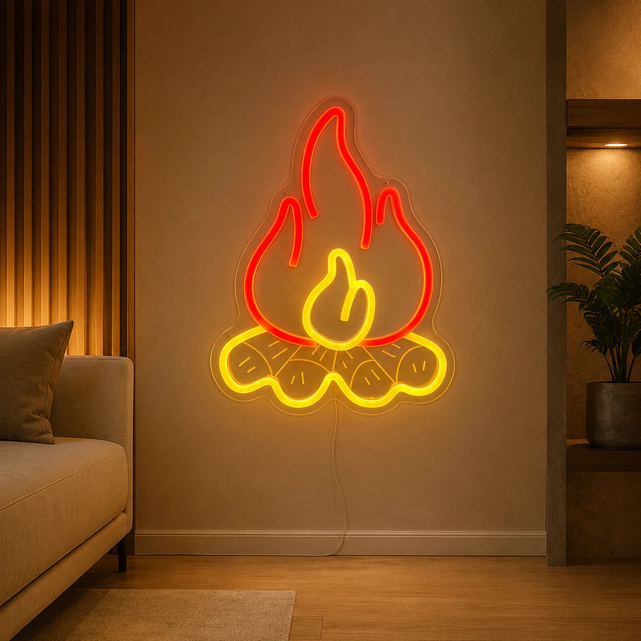 Campfire With Logs LED Neon Sign color grid