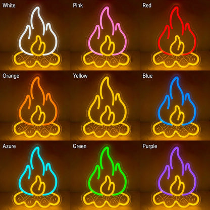 Campfire With Logs LED Neon Sign day and night comparison