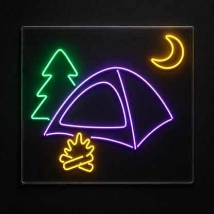 Camping Tent Pine Moon Fire Vintage LED Neon Sign main product image