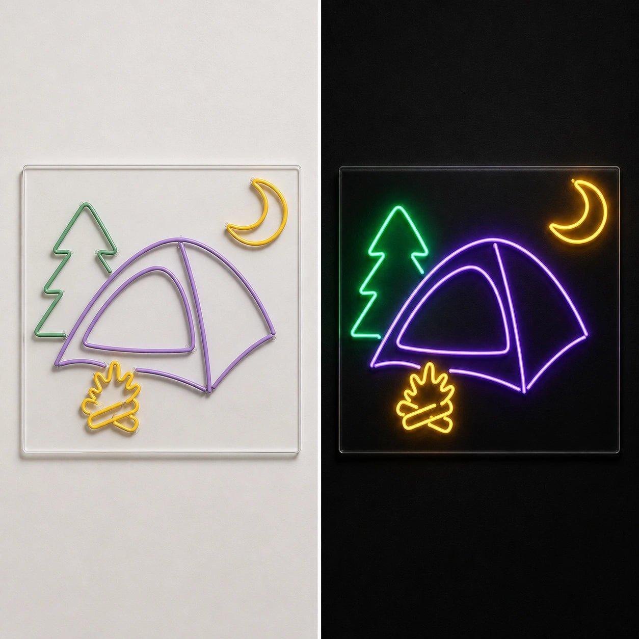 Camping Tent Pine Moon Fire Vintage LED Neon Sign - Shineneon