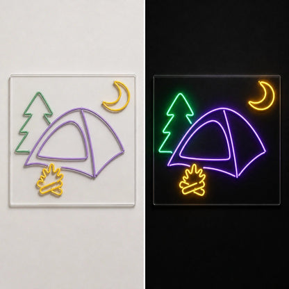 Camping Tent Pine Moon Fire Vintage LED Neon Sign - Shineneon