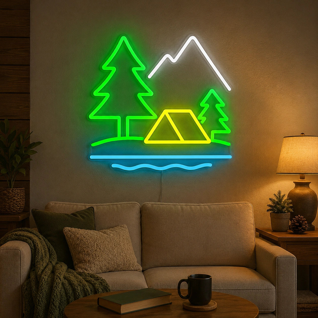 Camping Tent Trees And Mountains LED Neon Sign main product image
