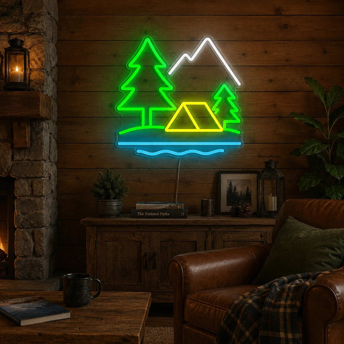 Camping Tent Trees And Mountains LED Neon Sign - Shineneon