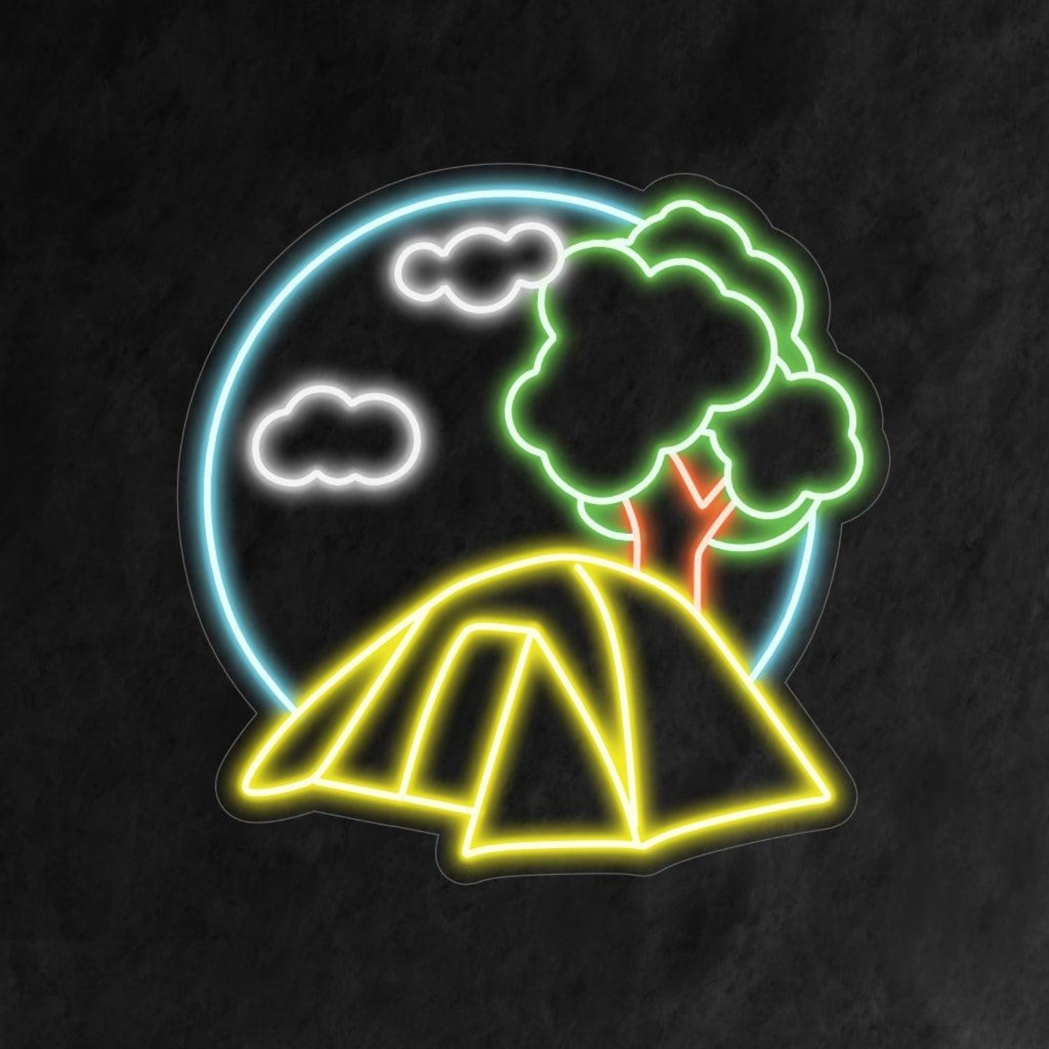 Camping Tent Trees Multicolor Led Neon Sign For Cozy Indoor Outdoor Decor | Shineneon