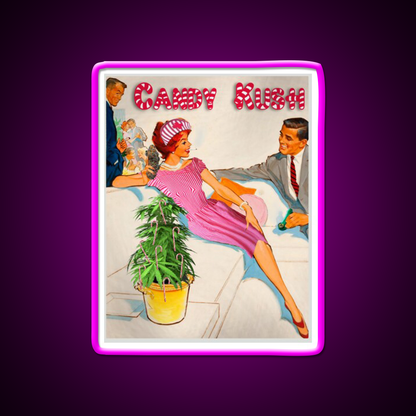 Candy Kush Hemp Inspired Green Leaf Led Neon Sign Rgb Color - Neon sign mounted on wall in room