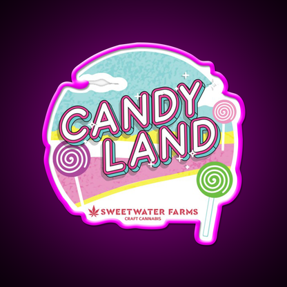 Candy Land Hemp Inspired Green Leaf Led Neon Sign Rgb Color - Neon sign mounted on wall in room