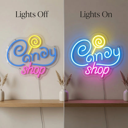 Candy Shop Coffee Shop Wall Decor LED Neon Sign - 06 Day Night Comparison
