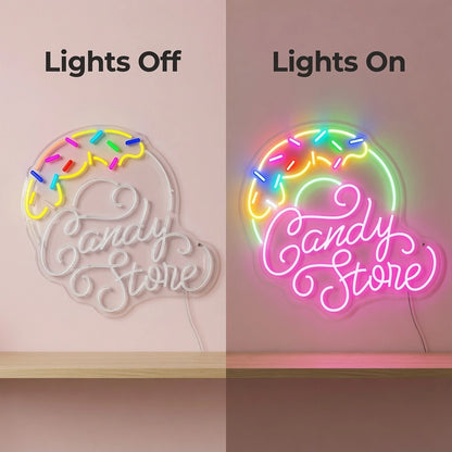 Candy Store LED Neon Sign - 06 Day Night Comparison