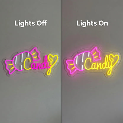 Candy Wall Art LED Neon Sign - 06 Day Night Comparison