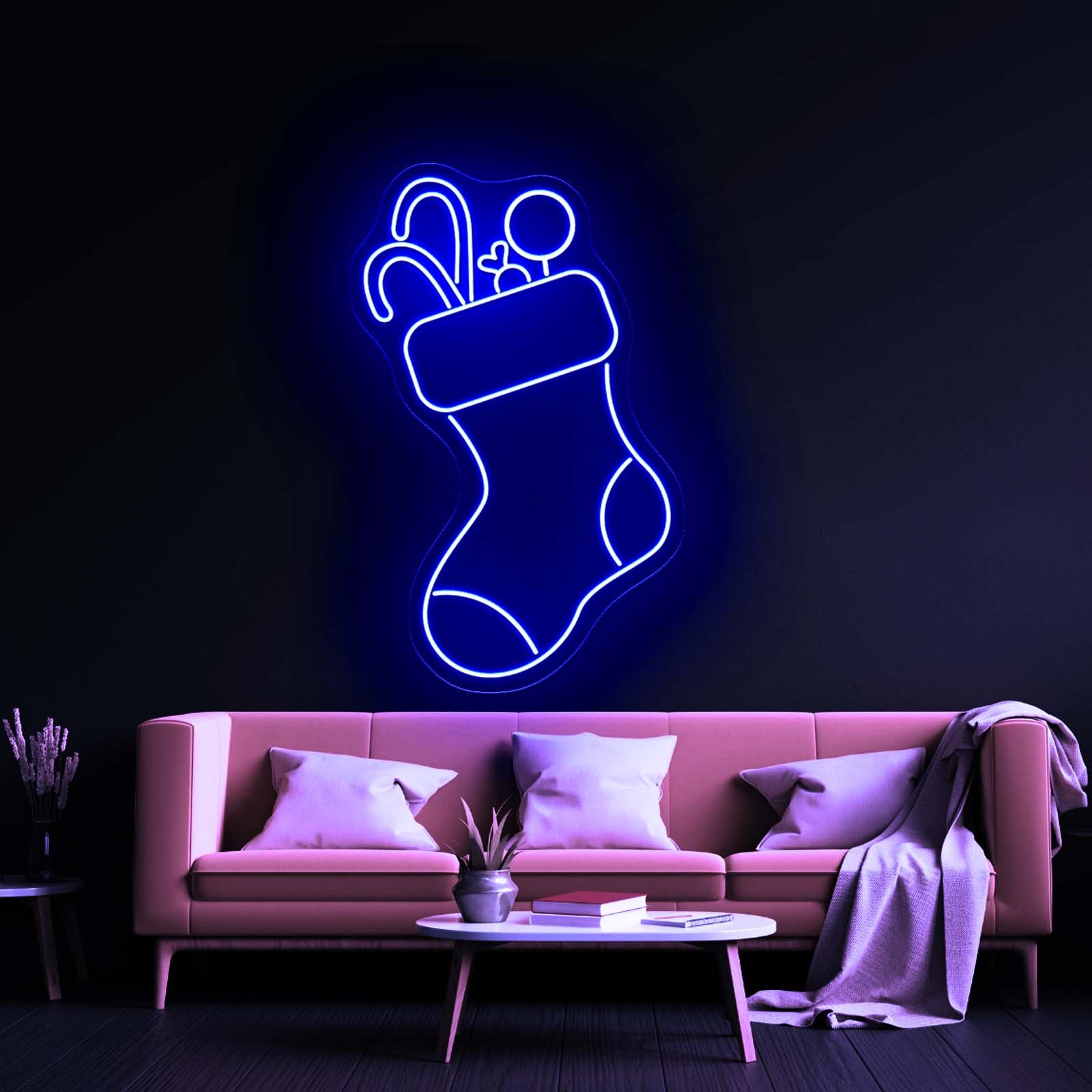 Candy With Christmas Sock Merry Christmas Neon Signs