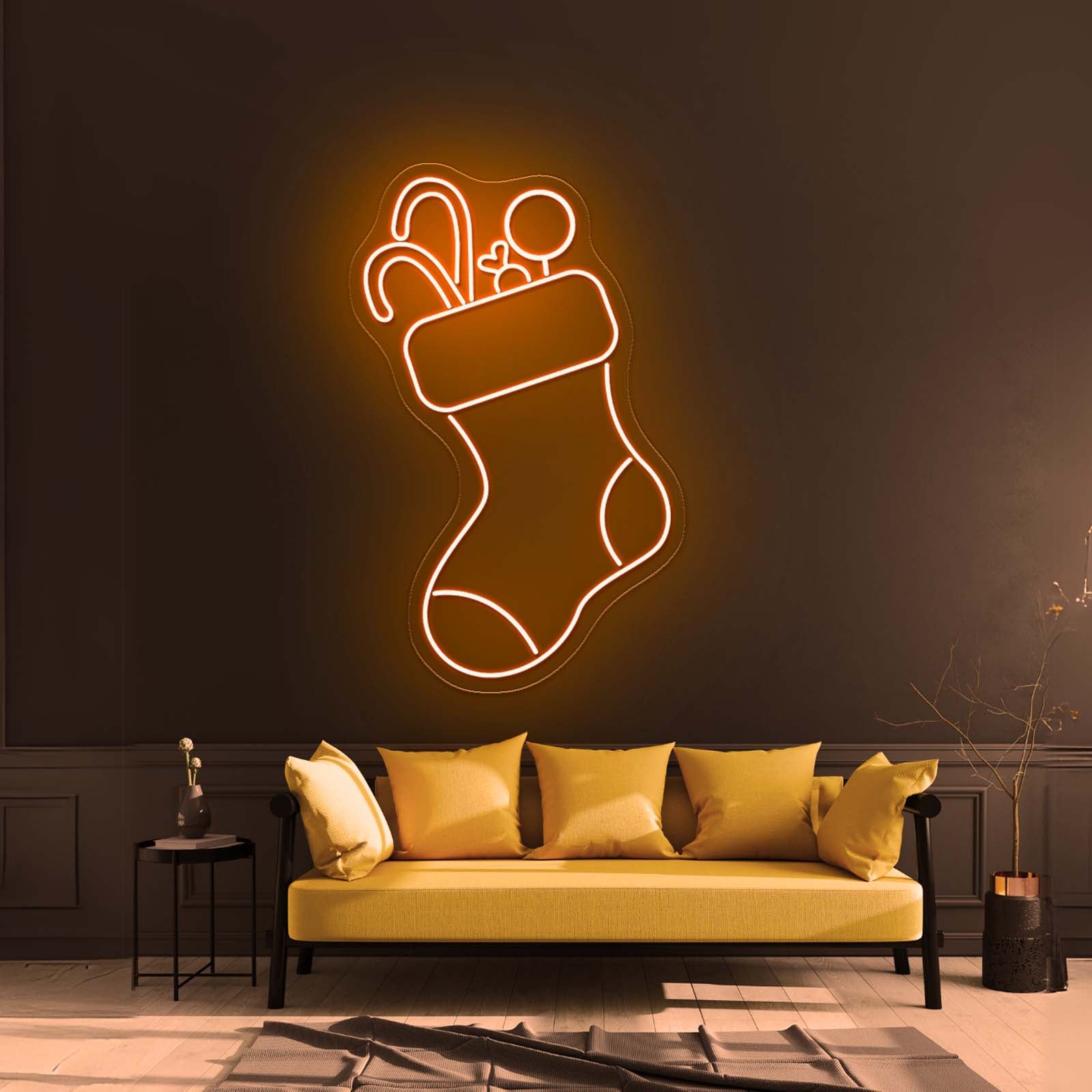 Candy With Christmas Sock Merry Christmas Neon Signs