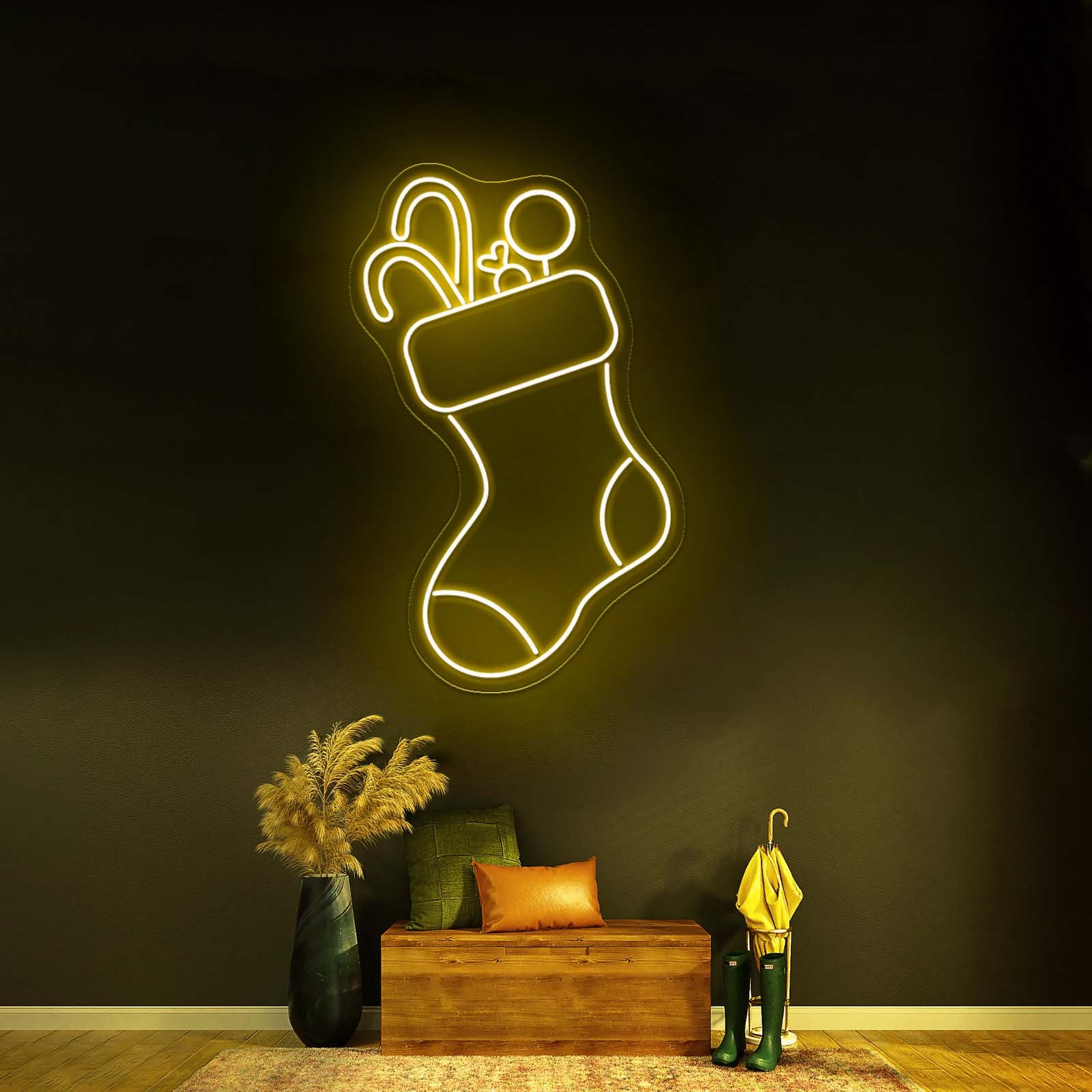 Candy With Christmas Sock Merry Christmas Neon Signs