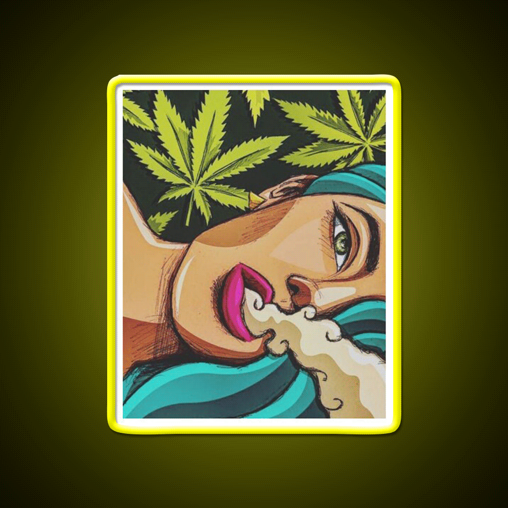 Canna Girl Hemp Inspired Green Leaf Led Neon Sign Rgb Color - Custom LED neon sign front view