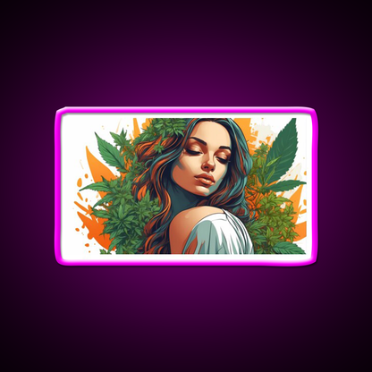Canna Latina Hemp Inspired Green Leaf Led Neon Sign Rgb Color - Neon sign mounted on wall in room