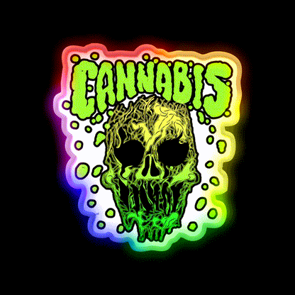 Cannabisskull Skull Hemp Inspired Green Leaf Led Neon Sign Rgb Color - LED neon sign close-up detail