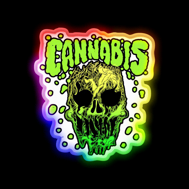 Cannabisskull Skull Hemp Inspired Green Leaf Led Neon Sign Rgb Color - LED neon sign close-up detail
