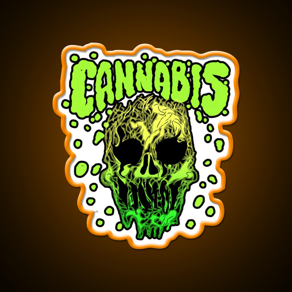 Cannabisskull Skull Hemp Inspired Green Leaf Led Neon Sign Rgb Color - Shineneon