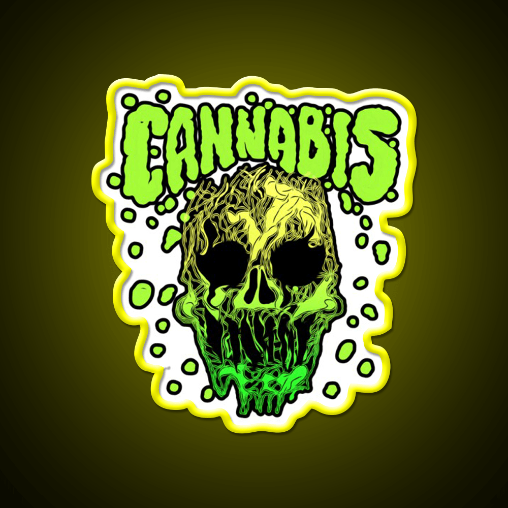 Cannabisskull Skull Hemp Inspired Green Leaf Led Neon Sign Rgb Color - Shineneon