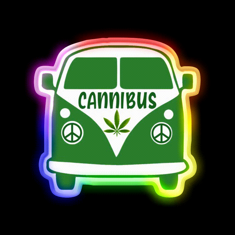 Cannibus Hemp Inspired Green Leaf Led Neon Sign Rgb Color - LED neon sign close-up detail
