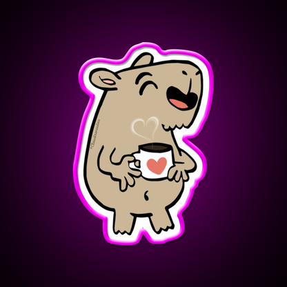 Capybara Coffee Lover Cafe Led Neon Sign Espresso Bar Art Rgb Color