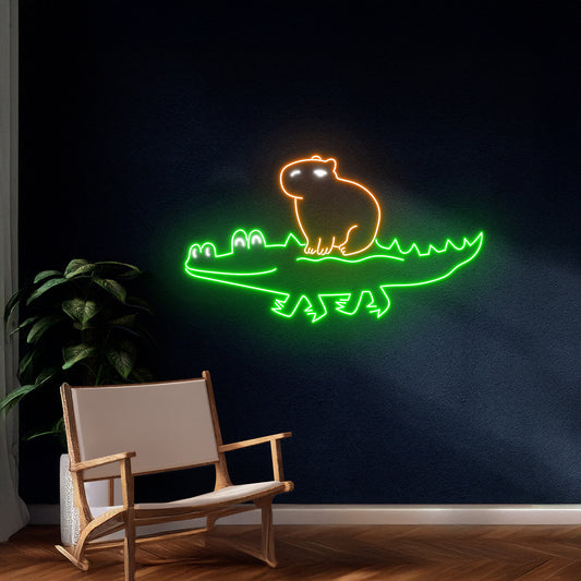 Capybara Crocodile Neon Sign