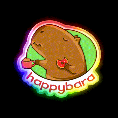 Capybara Is Happy When Eating Donut Snack Food Led Neon Sign Rgb Color - LED neon sign close-up detail