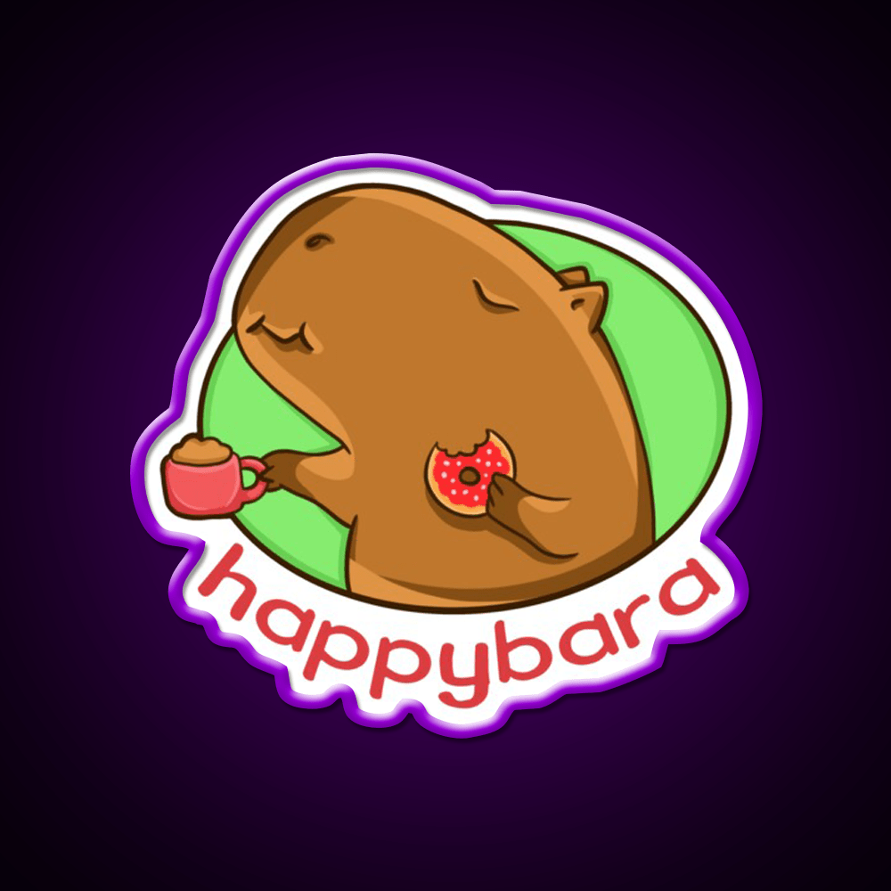 Capybara Is Happy When Eating Donut Snack Food Led Neon Sign Rgb Color - Shineneon