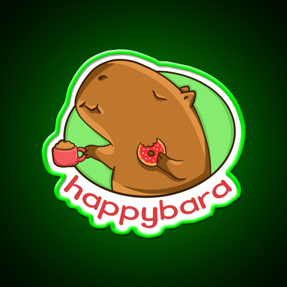 Capybara Is Happy When Eating Donut Snack Food Led Neon Sign Rgb Color - Shineneon