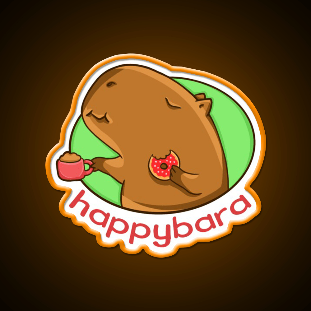 Capybara Is Happy When Eating Donut Snack Food Led Neon Sign Rgb Color - Shineneon