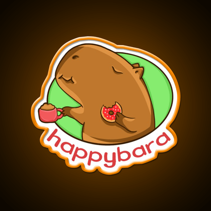 Capybara Is Happy When Eating Donut Snack Food Led Neon Sign Rgb Color - Shineneon