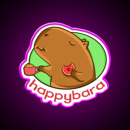 Capybara Is Happy When Eating Donut Snack Food Led Neon Sign Rgb Color - Shineneon