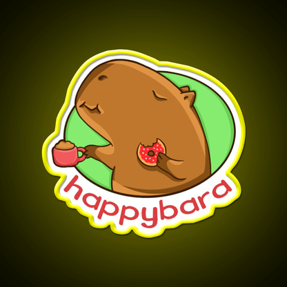 Capybara Is Happy When Eating Donut Snack Food Led Neon Sign Rgb Color - Shineneon