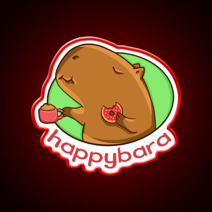 Capybara Is Happy When Eating Donut Snack Food Led Neon Sign Rgb Color - Shineneon