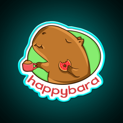 Capybara Is Happy When Eating Donut Snack Food Led Neon Sign Rgb Color - Shineneon
