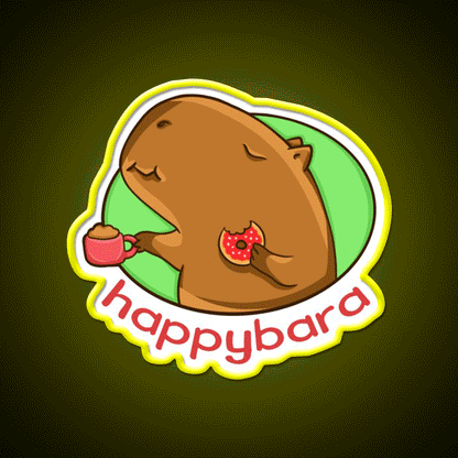 Capybara Is Happy When Eating Donut Snack Food Led Neon Sign Rgb Color - Custom LED neon sign front view