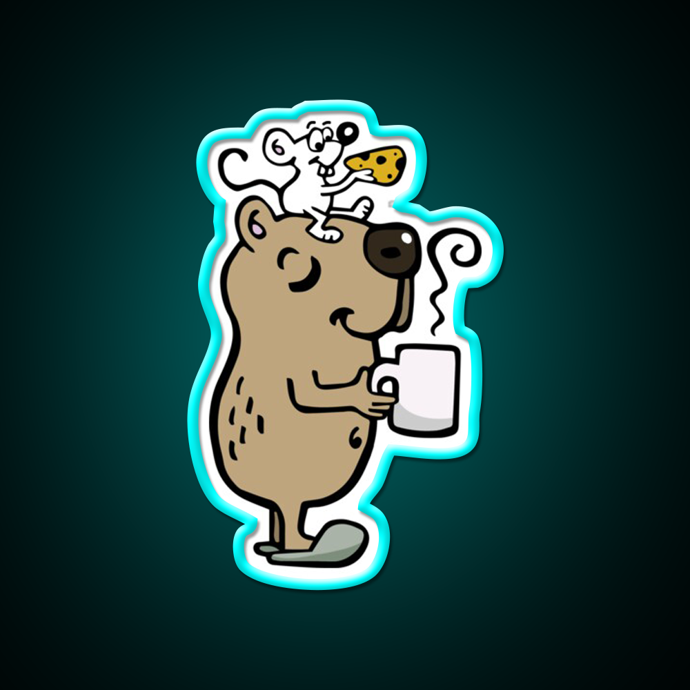 Capybara With Coffee Cafe Led Neon Sign Espresso Bar Art Rgb Color