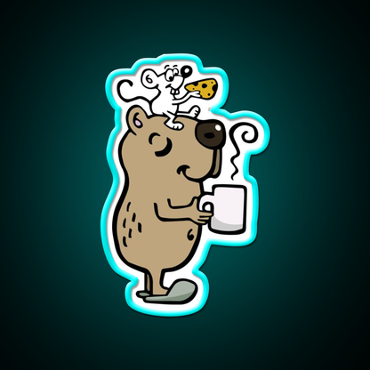 Capybara With Coffee Cafe Led Neon Sign Espresso Bar Art Rgb Color