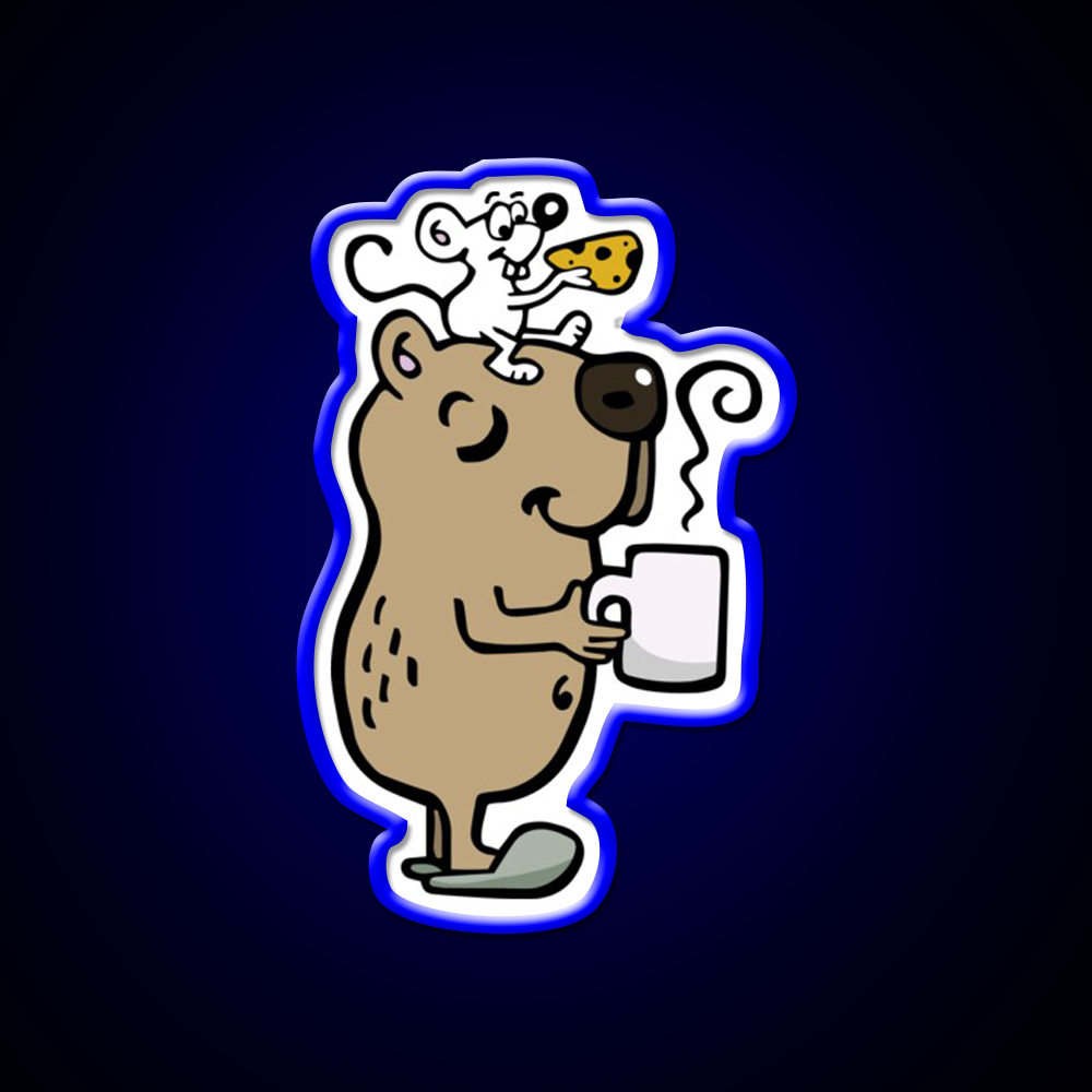 Capybara With Coffee Cafe Led Neon Sign Espresso Bar Art Rgb Color