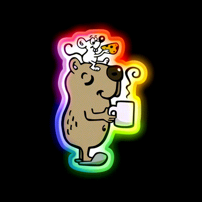 Capybara With Coffee Cafe Led Neon Sign Espresso Bar Art Rgb Color