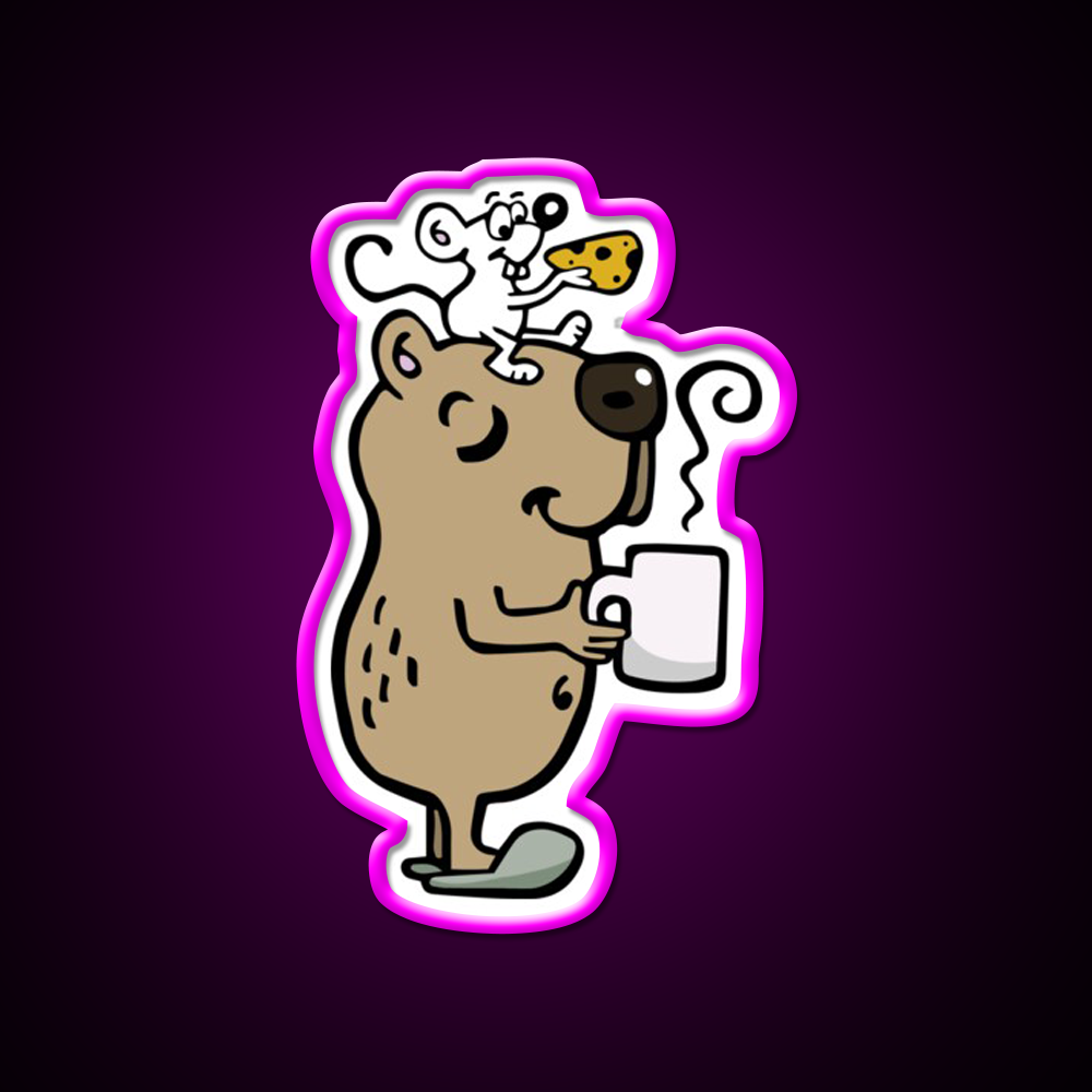 Capybara With Coffee Cafe Led Neon Sign Espresso Bar Art Rgb Color