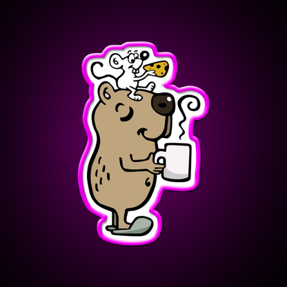 Capybara With Coffee Cafe Led Neon Sign Espresso Bar Art Rgb Color