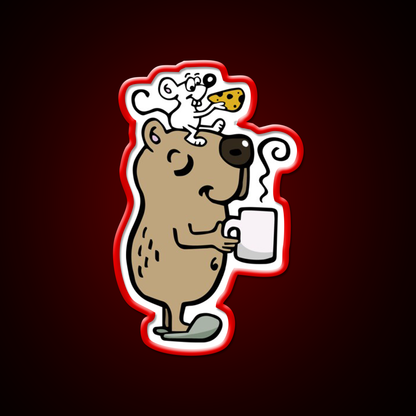 Capybara With Coffee Cafe Led Neon Sign Espresso Bar Art Rgb Color