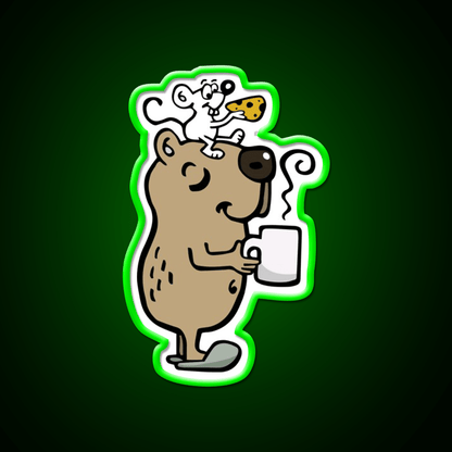 Capybara With Coffee Cafe Led Neon Sign Espresso Bar Art Rgb Color - Shineneon