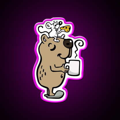 Capybara With Coffee Cafe Led Neon Sign Espresso Bar Art Rgb Color - Shineneon