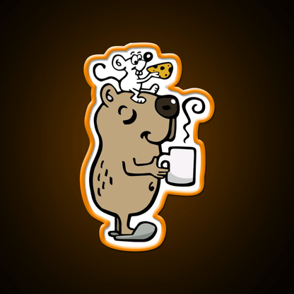 Capybara With Coffee Cafe Led Neon Sign Espresso Bar Art Rgb Color - Shineneon