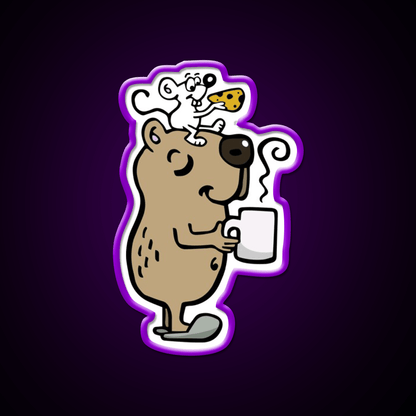 Capybara With Coffee Cafe Led Neon Sign Espresso Bar Art Rgb Color - Shineneon