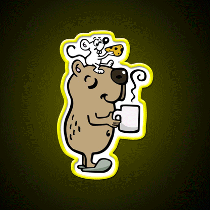 Capybara With Coffee Cafe Led Neon Sign Espresso Bar Art Rgb Color