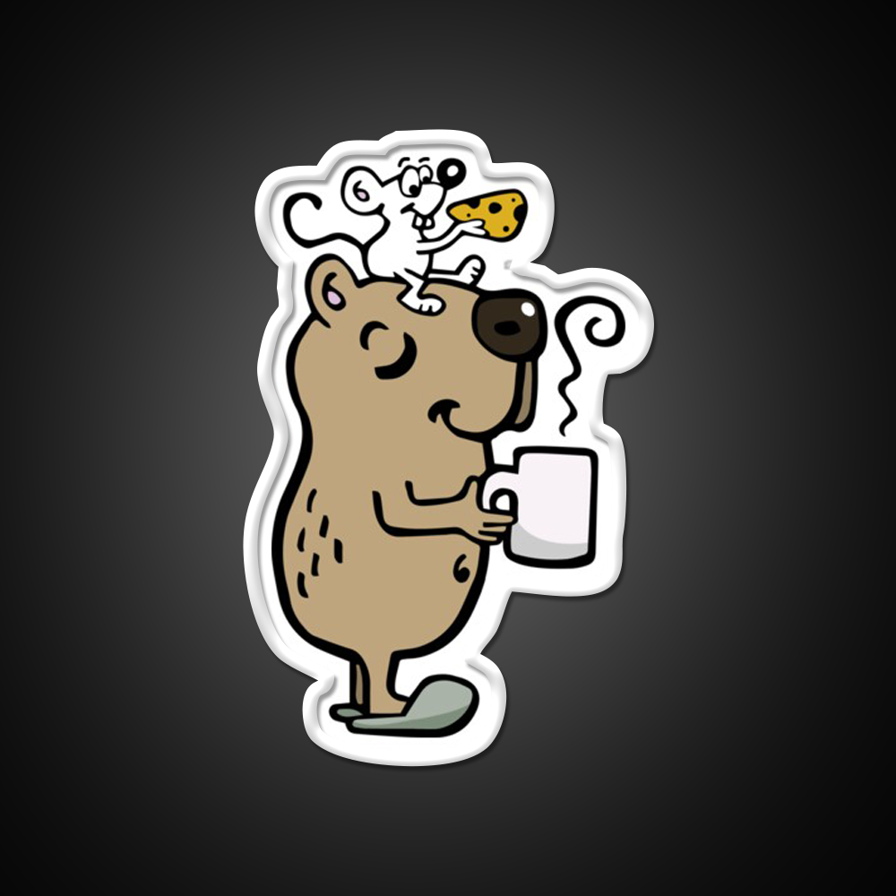 Capybara With Coffee Cafe Led Neon Sign Espresso Bar Art Rgb Color