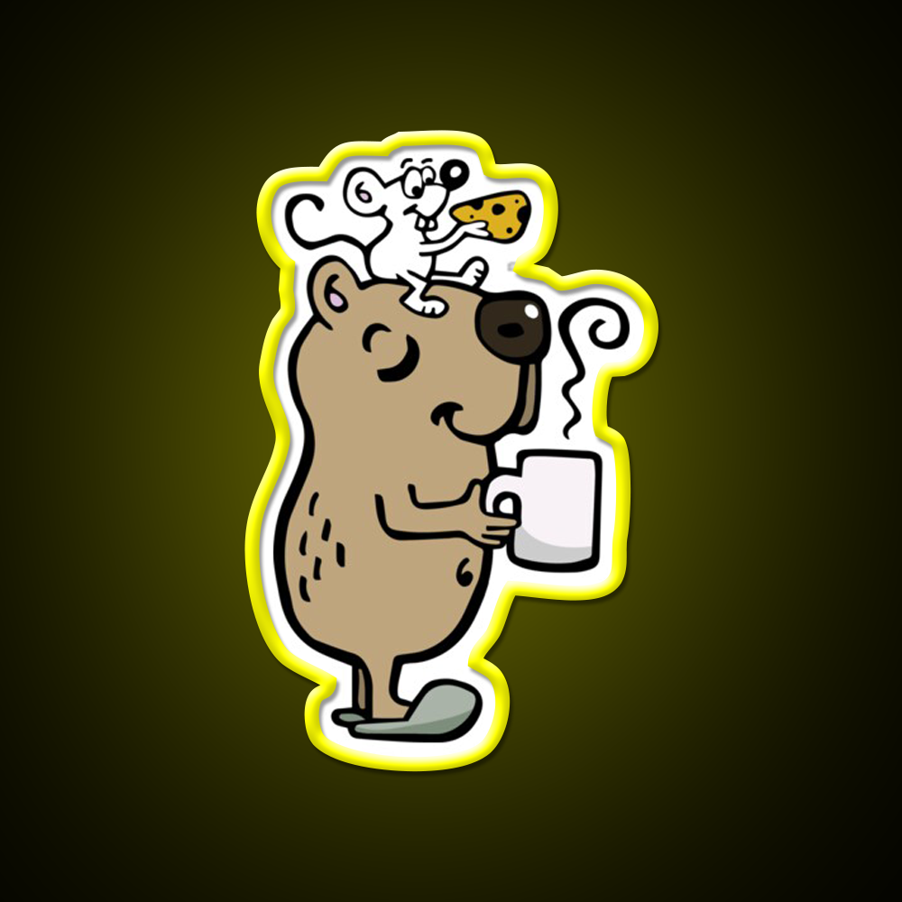 Capybara With Coffee Cafe Led Neon Sign Espresso Bar Art Rgb Color